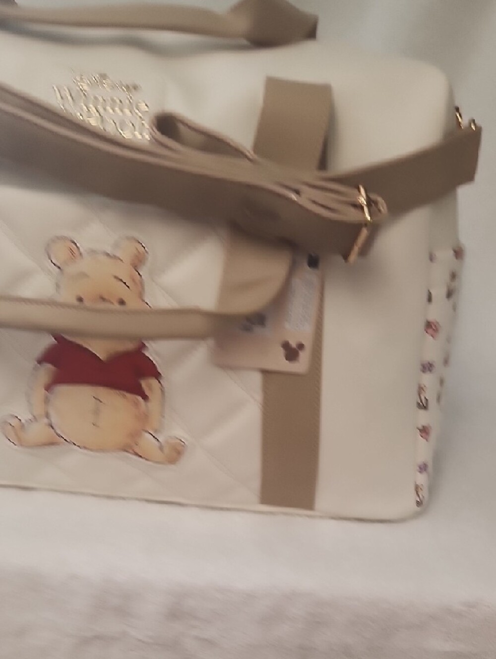 Winnie the Pooh Cream Quilted Travel Tote with Taupe Trim - Picture 6 of 8